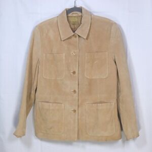 Caslon Leather Jacket Womens XL Tan Suede Button Front 4 Pocket CN35708MI Safari